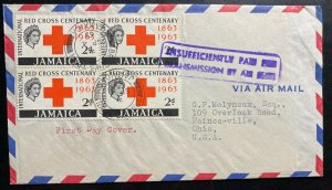 1963 Jamaica Postage Due airmail Cover To Paines Ville OH USA Red Cross Stamp