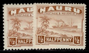 NAURU GV SG26B + 26Bc, ½d PERF VARIETIES, M MINT.