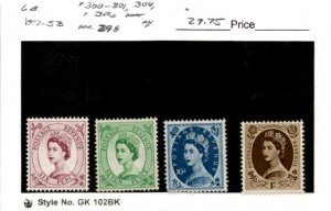 Great Britain, Postage Stamp, #300-301, 304, 306 MNH, 1952 Queen Elizabeth (AI)