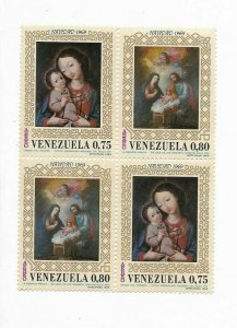 VENEZUELA 1969 CHRISTMAS XMAS JESUS, MOTHER AND CHILD, TWO PAIRS IN BLOCK MNH