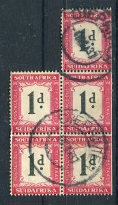 SOUTH AFRICA; 1930s early Postage Due fine used 1d. Block of 5