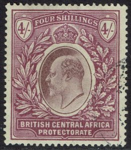 BRITISH CENTRAL AFRICA 1903 KEVII 4/- USED