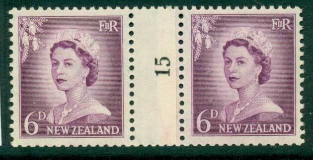 New Zealand 1956 QEII Redrawn 6d Mauve Coil Join #15 Upwards  MH/MUH Lot25632