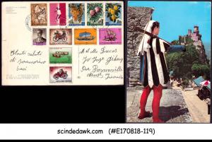 SAN MARINO - 1963 ARBALISTER PIC. POSTCARD TO FRANCE WITH STAMPS
