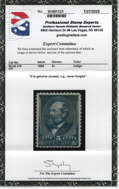 216 VF OG with PSE cert mint never hinged with nice color cv $ 675 ...