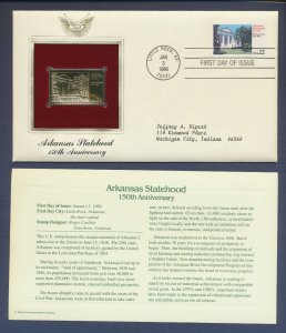 1986 - Arkansas Statehood - 22Kt Gold Golden FDC Cover