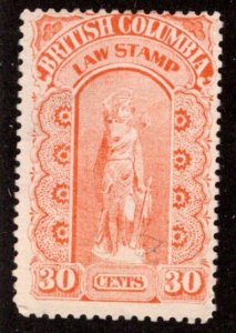 van Dam BCL10 British Columbia Law, 30c, orange, p11, 3rd series, Victoria cance