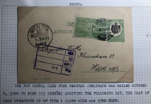 1904 Belgrade Serbia Postal Stationery Postcard Cover To Vienna Austria