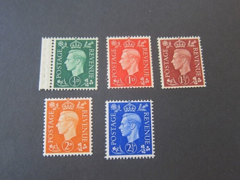 Great Britain 1938 KGVI SG 462a-466a or Sc 235a-239a set of 5 MNH