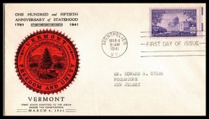 1941 Vermont Sesqui 150 years Sc 903-7 Linprint cachet Montpelier VT