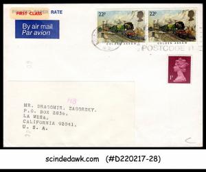 GREAT BRITAIN - 1985 AIR MAIL envelope to U.S.A. with RAILWAY stamps