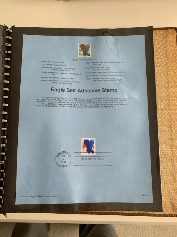 USPS Souvenir Page Scott , 1994 eagle self adhesive  stamps