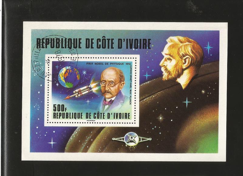 A) 1978 IVORY COAST, REPUBLIQUE DE COTE D'IVOIRE, PEOPLE, SKY, MAX PLANCK, NOBEL