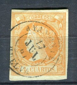 SPAIN; 1860 classic Isabella Imperf issue fine used Shade of 4c. + Postmark