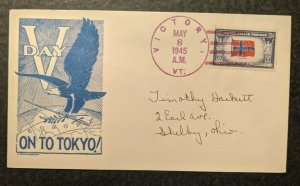 1945 VE Day On to Tokyo Victory VT to Shelby OH Illustrated WWII Patriotic Cover