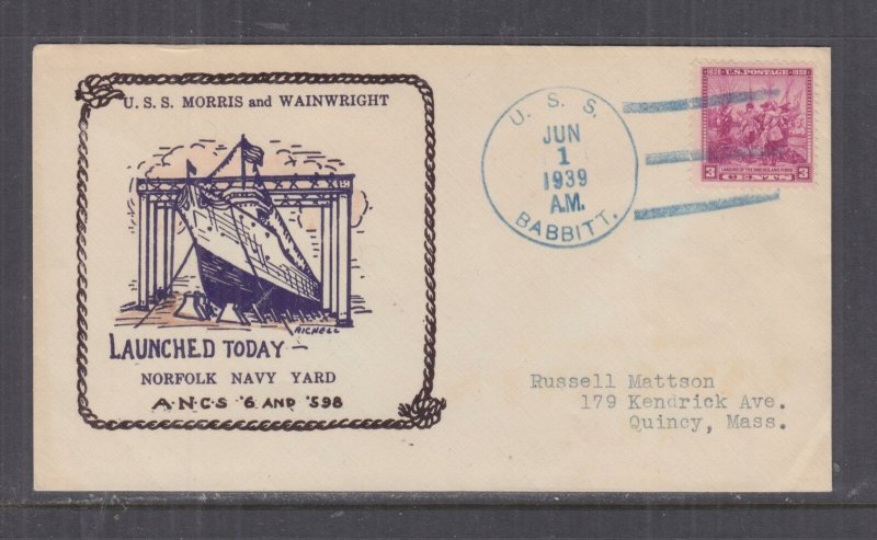 UNITED STATES, NAVY, USS  BABBITT, 1939 Illustrated cover.