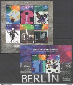 2014 Nevis Art Graffiti Of Berlin Wall #2899-04 Kb+Bl ** Pm041