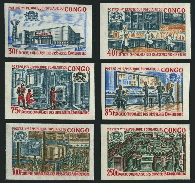 Congo PR 278-283 imperf,MNH.Mi 372B-377B. Kronenbourg Brewery Trademark,1973.
