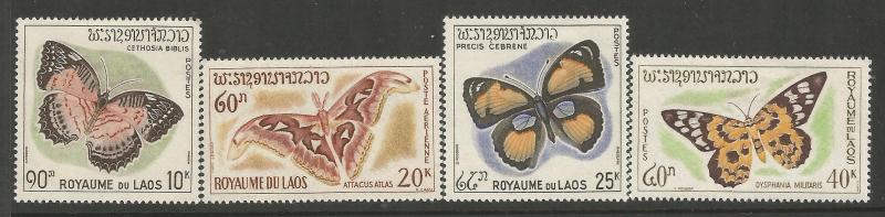 LAOS 101-103, C46, MINT HINGED, C/SET OF 4 STAMPS, BUTTERFLIES