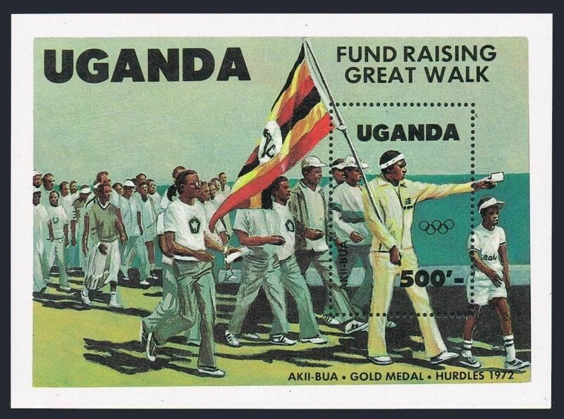 Uganda 421,MNH.Michel 401 Bl.45. Olympics Los Angeles-1984.Aki-Bua,Flag.