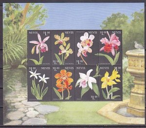 Nevis, Scott cat. 1150 a-h. Various Orchids sheet of 8.