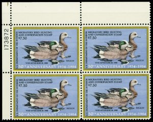United States #RW51 Mint nh very fine  plate block of 4 Cat$50 1984, $7.50 Wi...
