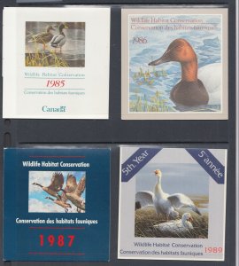 Canada Uni FWH1,  FWH2, FWH3, FWH5 MNH 1985/89 Hunting Permit Stamps in Folders