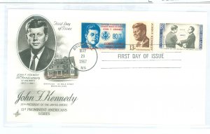 US 1287 1967 John F. Kennedy FDC; artcraft cachet, 2 mexican stamps in addition to 1287.
