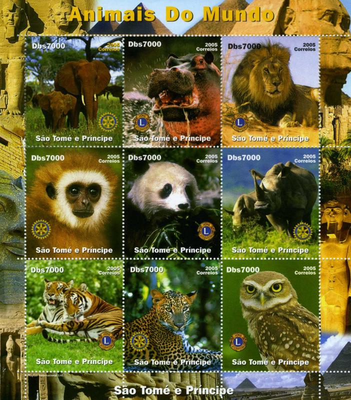 SAO TOME & PRINCIPE 2005 African Animals Lions & Rotary Sheet Perforated mnh.vf