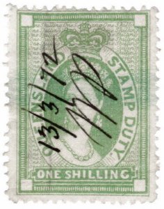 (I.B) Australia - Queensland Revenue : Stamp Duty 1/- (1871) Burele Band