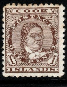 COOK ISLANDS SG13 1899 1d DEEP BROWN/CREAM MTD MINT