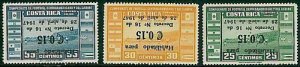 12346 - COSTA RICA - STAMPS - FOOTBALL: set of 3 stamps INVERTED overprint 1947-