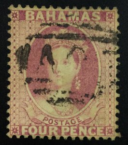 MOMEN: BAHAMAS SG #36w DULL ROSE INVERTED WMK CROWN CC P14 USED LOT #61893