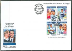 MOZAMBIQUE 2014 100th  BIRTH ANN  JOE DIMAGGIO WITH MARILYN MONROE SHEET  FDC