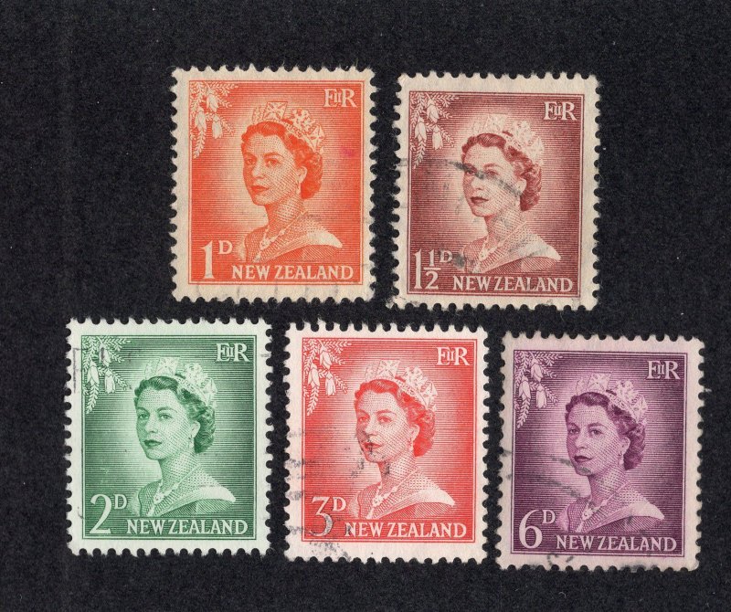 New Zealand 1955-56 1p to 6p Redrawn Elizabeth, Scott 306-309, 311 used