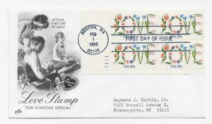 US 1951 20c Love stamp plate # block of 4 on FDC Artcraft Cachet ECV $1`2.50