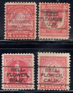 1929-30 4 2c red commems w/precancel from BELLFLOWER CA L-3HS. Nice type.