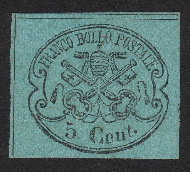 1867 Italian Papal / Roman States Italy 5c Stamp, MNG, Sc 14