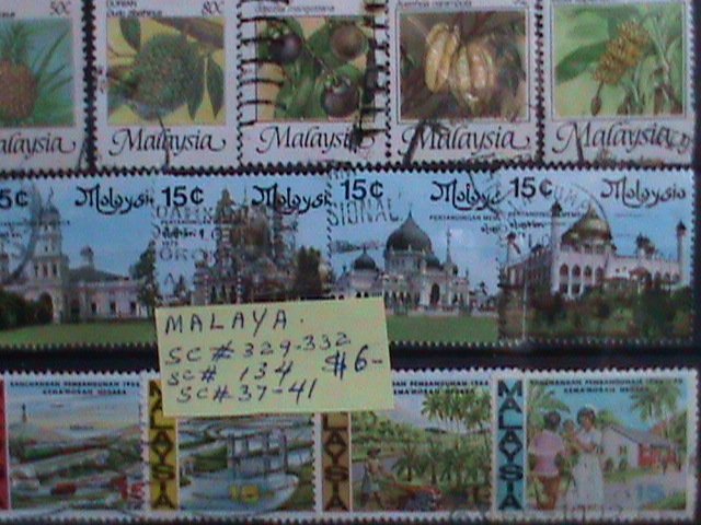 ​MALAYSIA: SC# 37-41, #134, #329-332 VERY OLD THREE SETS OF USED STAMPS.