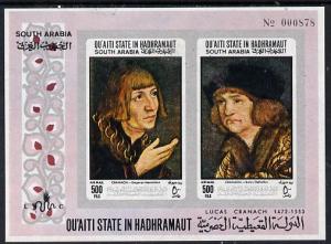 Aden - Qu'aiti 1967 Paintings by Cranach imperf m/sheet u...