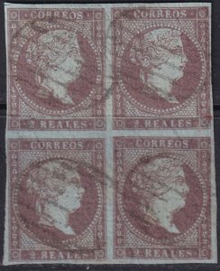 Spain 1855 Sc 39b block used grill (parrilla) cancels