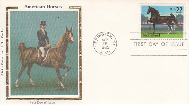 USA 1985 FDC Sc 2157 22c Saddlebred horse R & R Colorano Silk Cachet