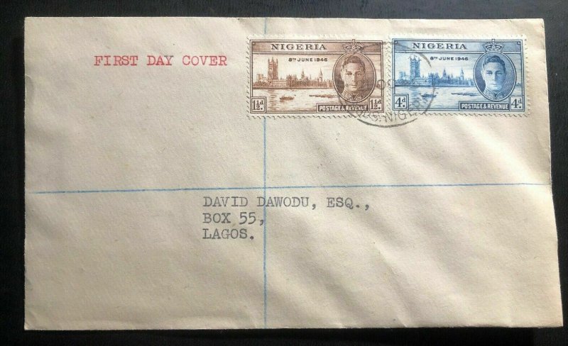 1946 Lagos Nigeria First Day Cover FDC Locally Used Victory Issue