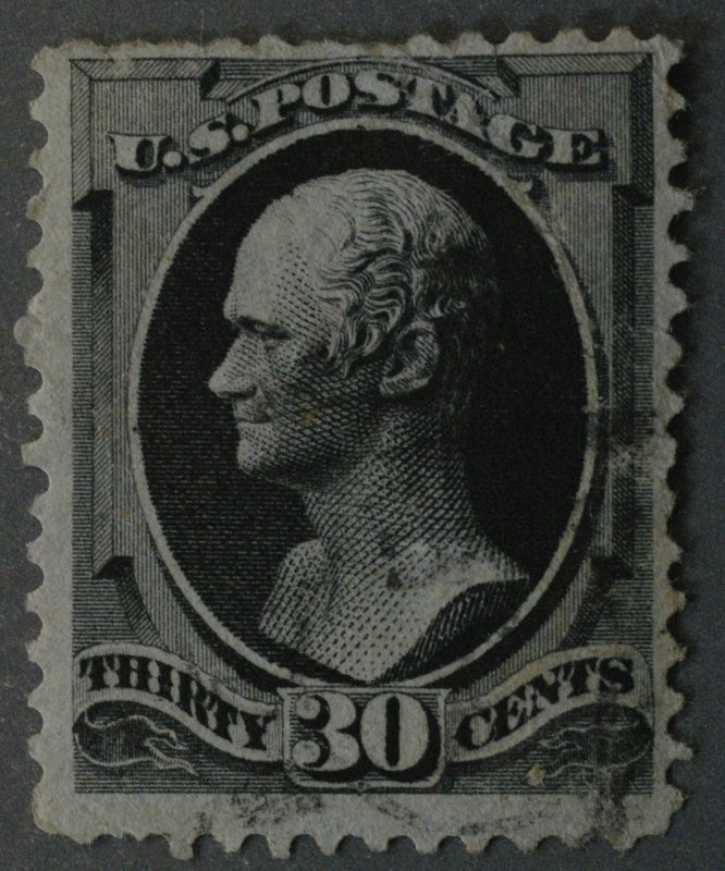 United States #190 30 Cent Full Black Light Cancel Tiny Crack Middle Upper Edge
