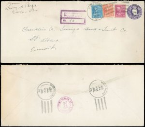 1944 REGISTERED #10 Cover, Westport & St. Albans Vermont, 3 PREXIES SC #815 #829