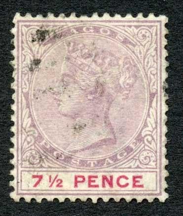 Lagos SG36 7 1/2d Dull Mauve and carmine Cat 38 pounds 