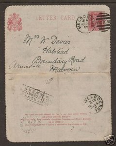 Victoria H&G A3c used 1893 1p Letter Card to MALVERN