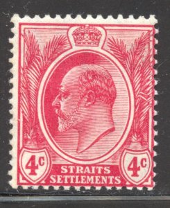 Straits Settlements Scott 131 Unused LHOG - 1907 4c King Edward VII - SCV $8.50