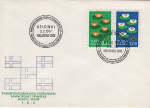 Finland 1977 FDC Sc 593-594 Five Water Lilies Nordic Cooperation