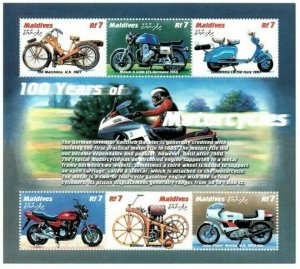 Maldive Islands MNH S/S Motorcycles Blue 6 Stamps